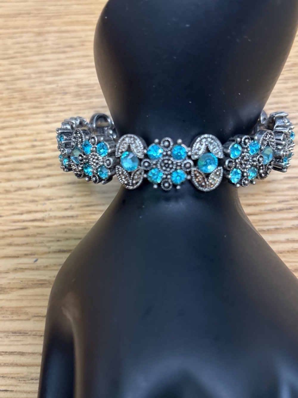 Turquoise Crystal Floral Stretch Bracelet - Women's Jewelry